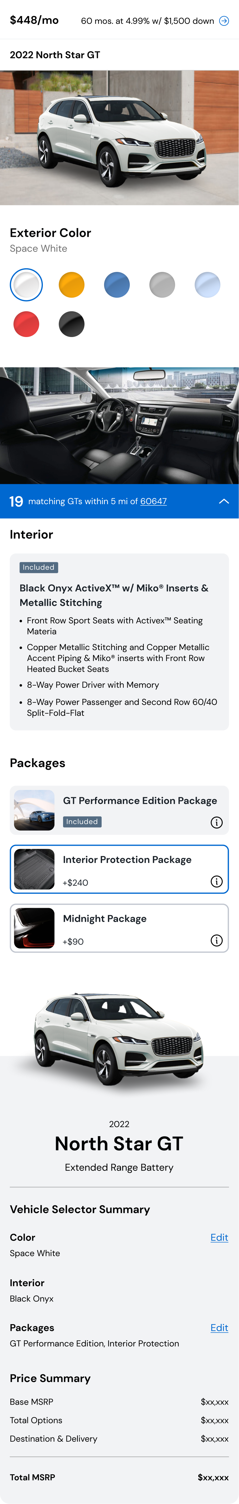 Single Page View · Interior & Package Options
